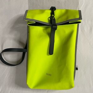 Rains Neon Yellow Roll-Top Backpack with Black Trim